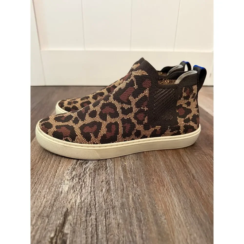 Rothy's Chelsea comfort shoe Women's SZ 8 Leopard Print Animal Cat Slip-On EUC